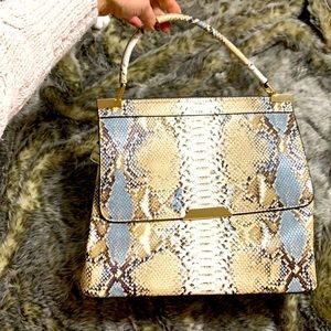 Beige and Blue Snakeskin Satchel